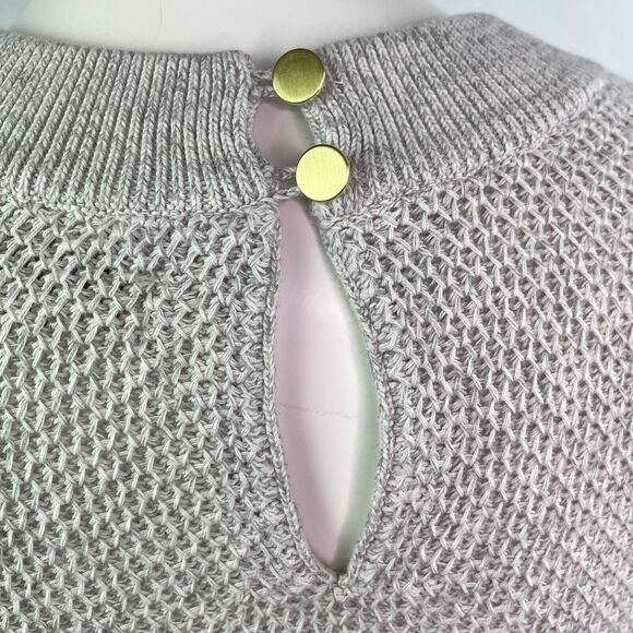 Loft Grey Long Sleeve Cotton Button Crew Neck Knit Sweater Women's Sz L - Picture 4 of 9